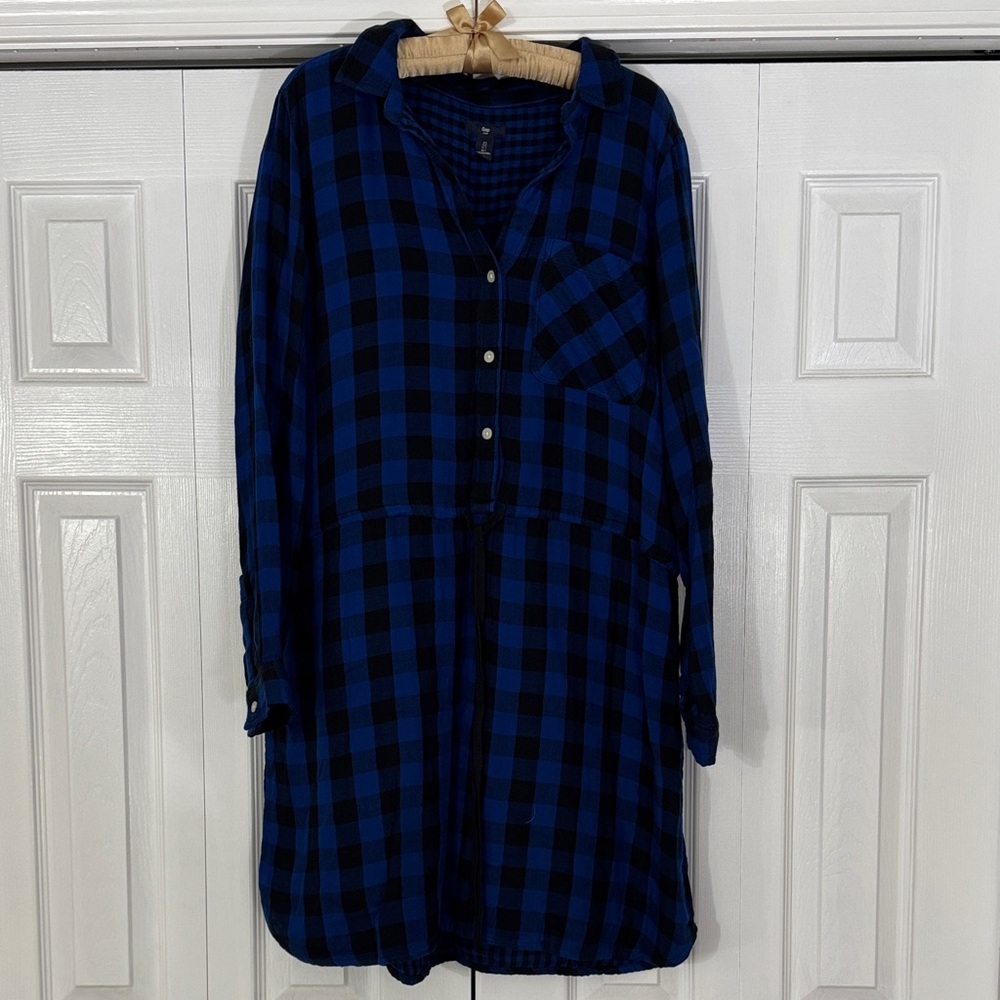 GAP Blue and Black Plaid Shirt Dress